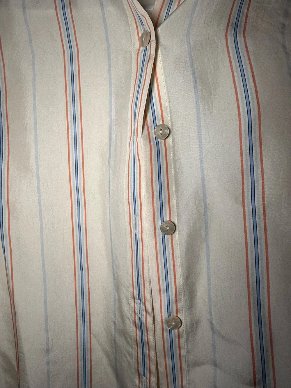 Liz Claiborne Cream Striped Band-Collar Shirt - Picture 3 of 6